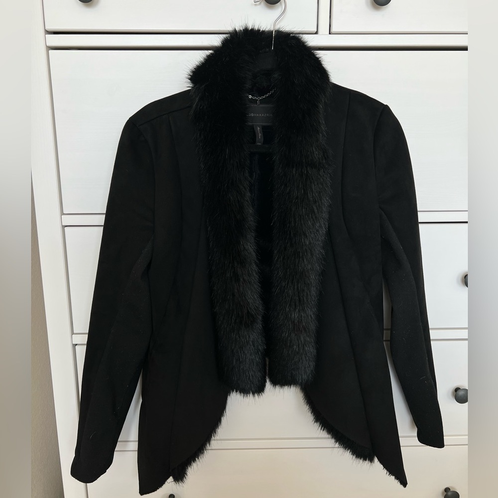 Black faux fur trim jacket - XXS